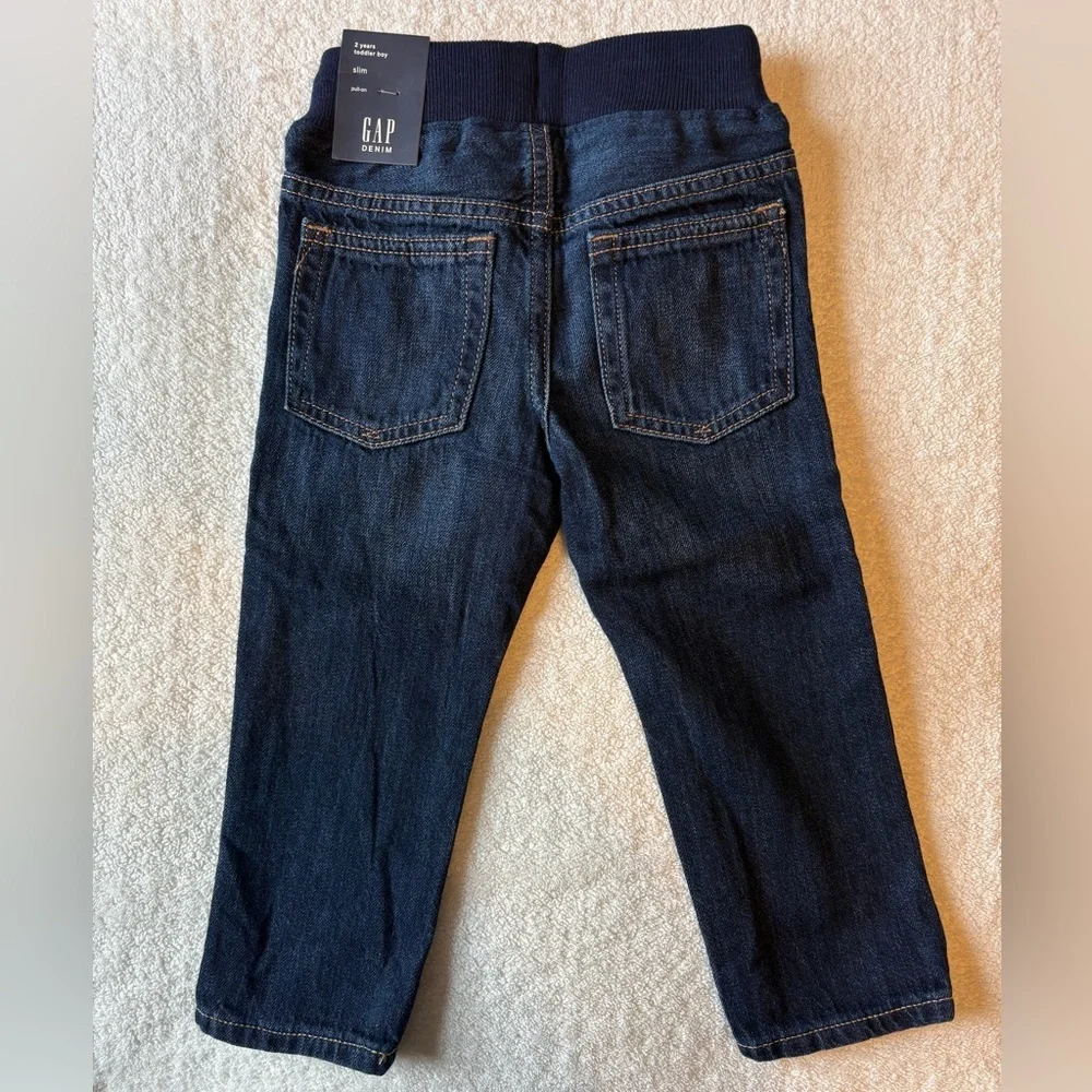 NWT GAP Kids Navy Denim Slip On Pants, Size 2T